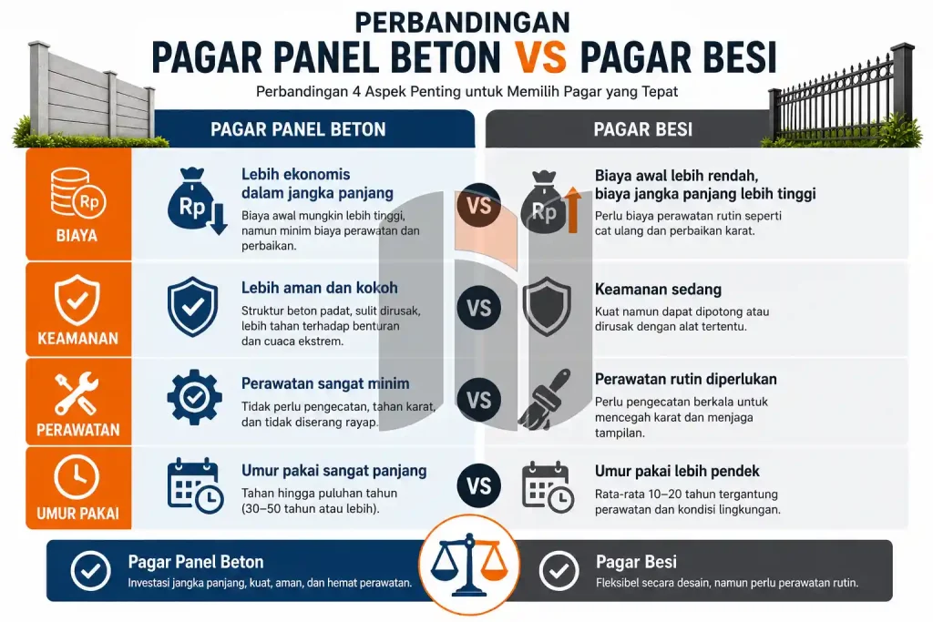 Perbandingan Pagar Panel Beton vs Besi